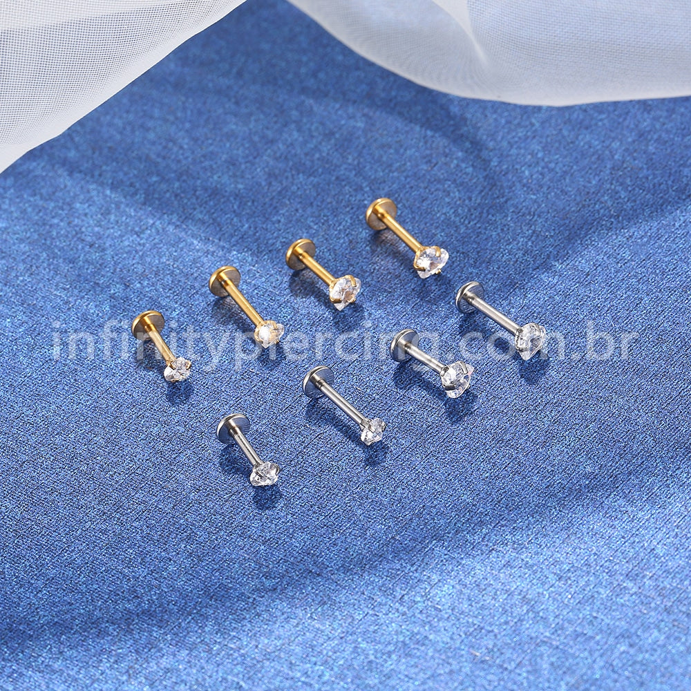 Piercing Labret Aço Cirúrgico Zircônia Coração