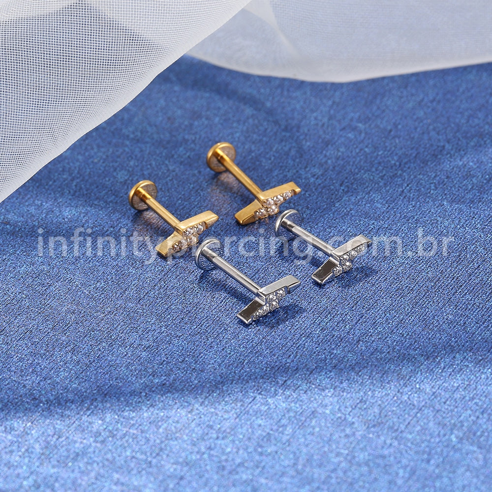 Piercing Labret Aço Cirúrgico Rosca Interna Raio Zircônia