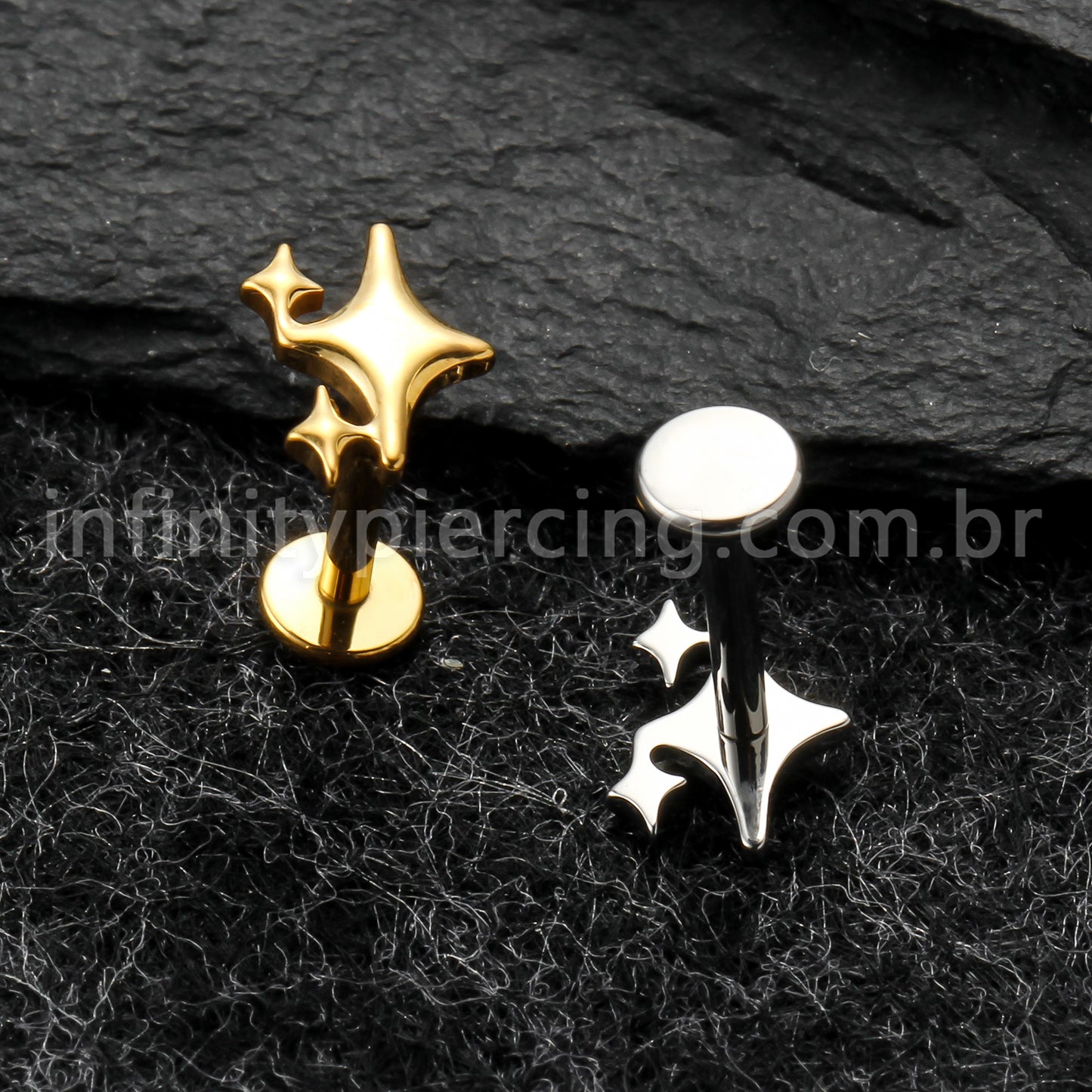 Piercing Labret Titânio Estrelas