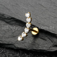 Piercing Labret Titânio Cluster Corações Zircônia Cravejada