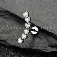 Piercing Labret Titânio Cluster Corações Zircônia Cravejada
