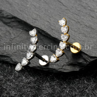 Piercing Labret Titânio Cluster Corações Zircônia Cravejada
