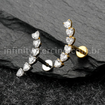 Piercing Labret Titânio Cluster Corações Zircônia Cravejada