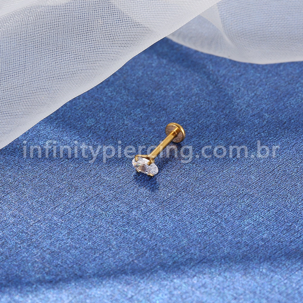 Piercing Labret Aço Cirúrgico Oval Zircônia