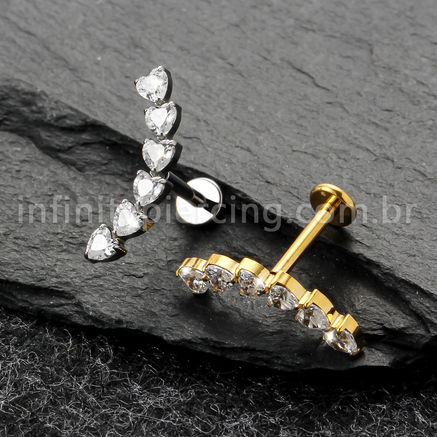 Piercing Labret Titânio Cluster Corações Zircônia Cravejada