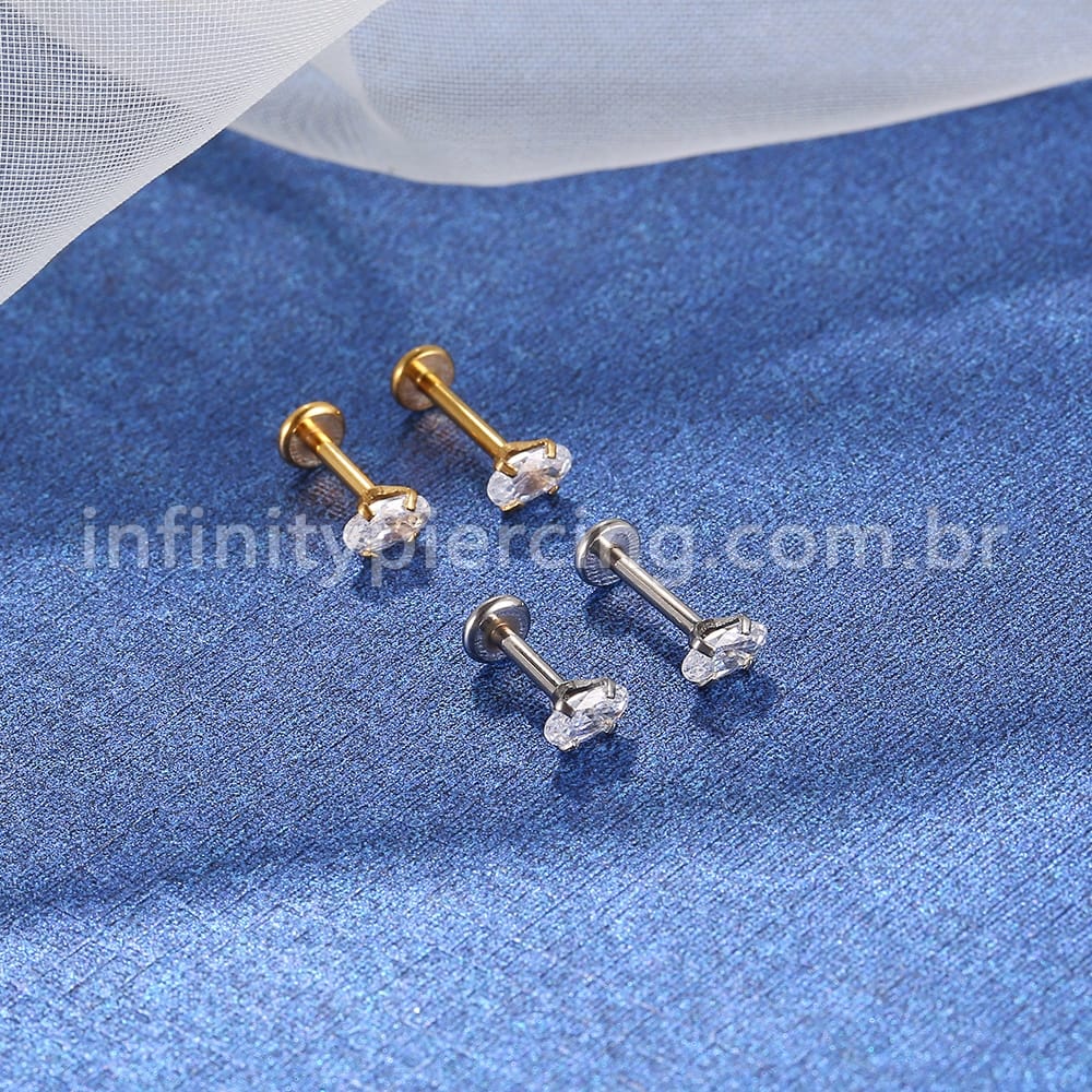 Piercing Labret Aço Cirúrgico Oval Zircônia