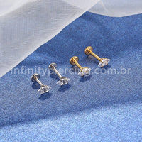 Piercing Labret Aço Cirúrgico Oval Com Pontas Zircônia