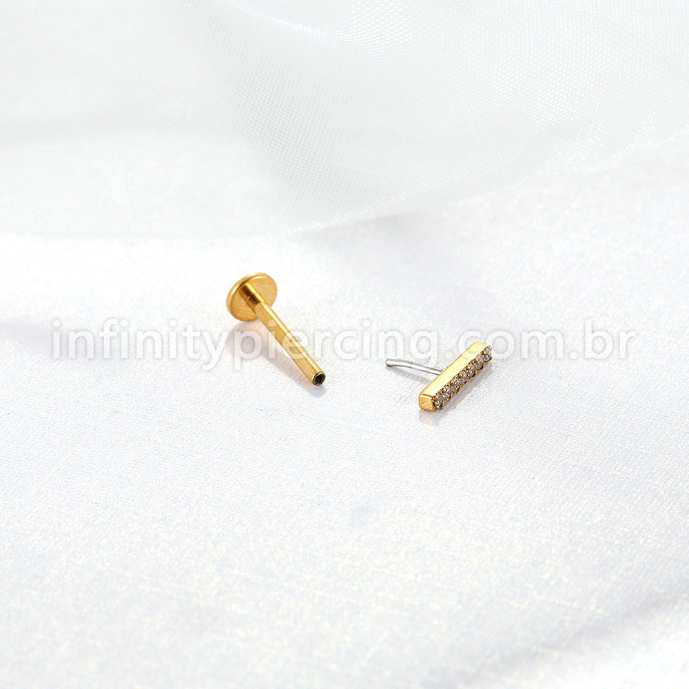 Piercing Labret Aço Cirúrgico Rosca Interna Barra Zircônia