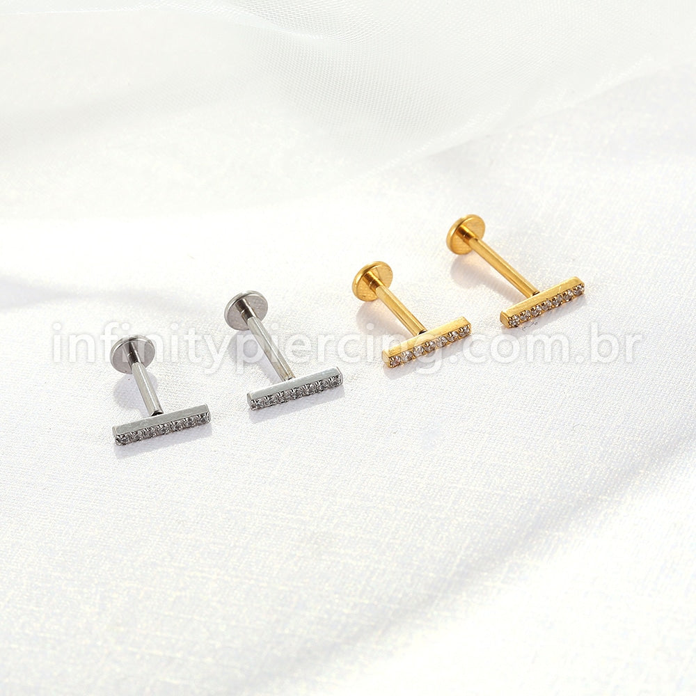 Piercing Labret Aço Cirúrgico Rosca Interna Barra Zircônia