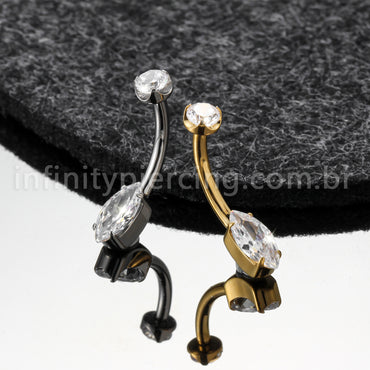 Piercing Banana Titânio Oval Com Pontas Zircônia Cravejada