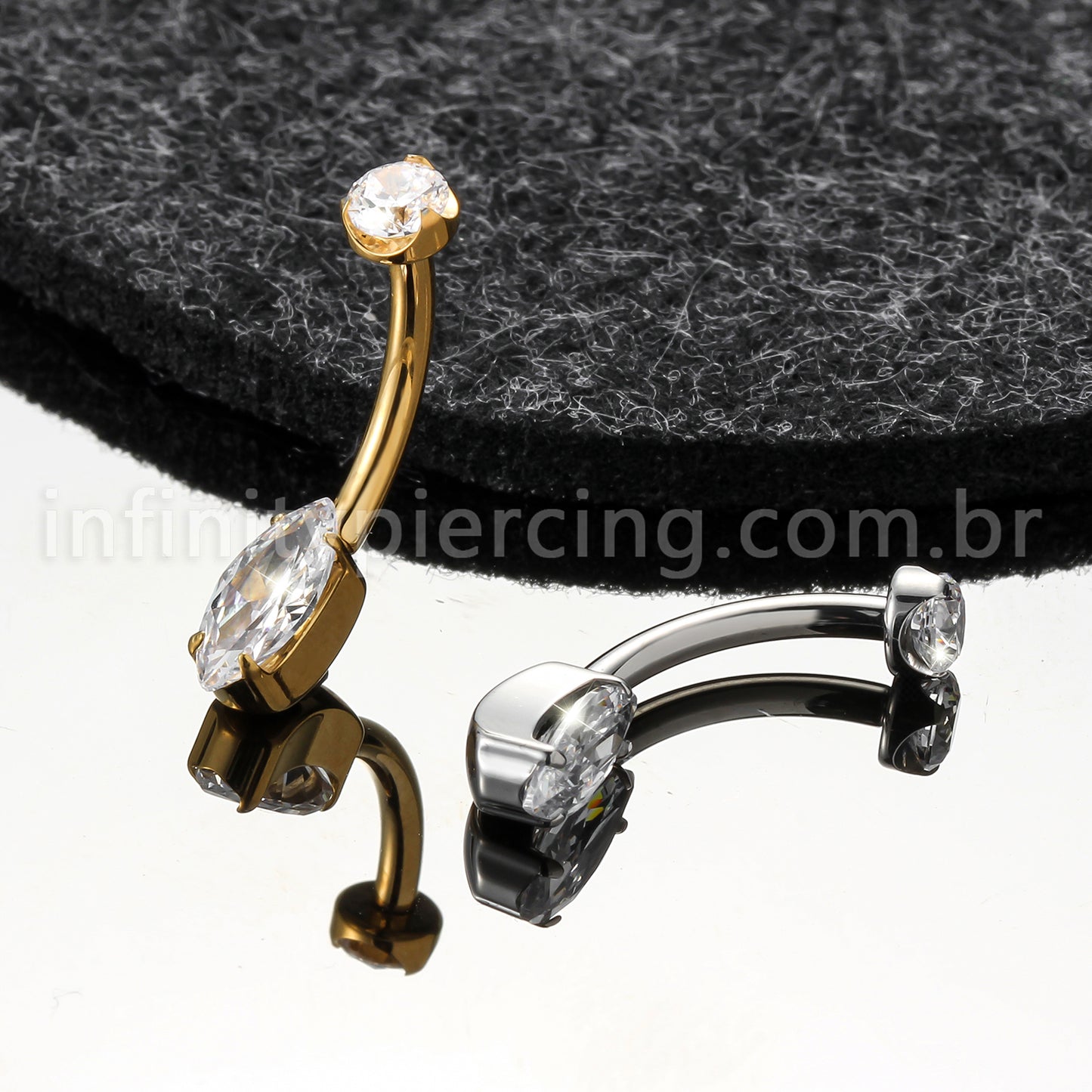 Piercing Banana Titânio Oval Com Pontas Zircônia Cravejada