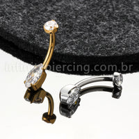 Piercing Banana Titânio Oval Com Pontas Zircônia Cravejada