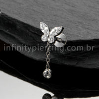 Piercing Labret Titânio Borboleta Com Pingente Zircônia Cravejada