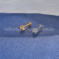 Piercing Labret Aço Cirúrgico Coração Com Detalhes 1 Zircônia