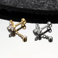 Piercing Labret Titânio Borboleta Com Pingente Zircônia Cravejada