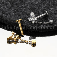 Piercing Labret Titânio Borboleta Com Pingente Zircônia Cravejada