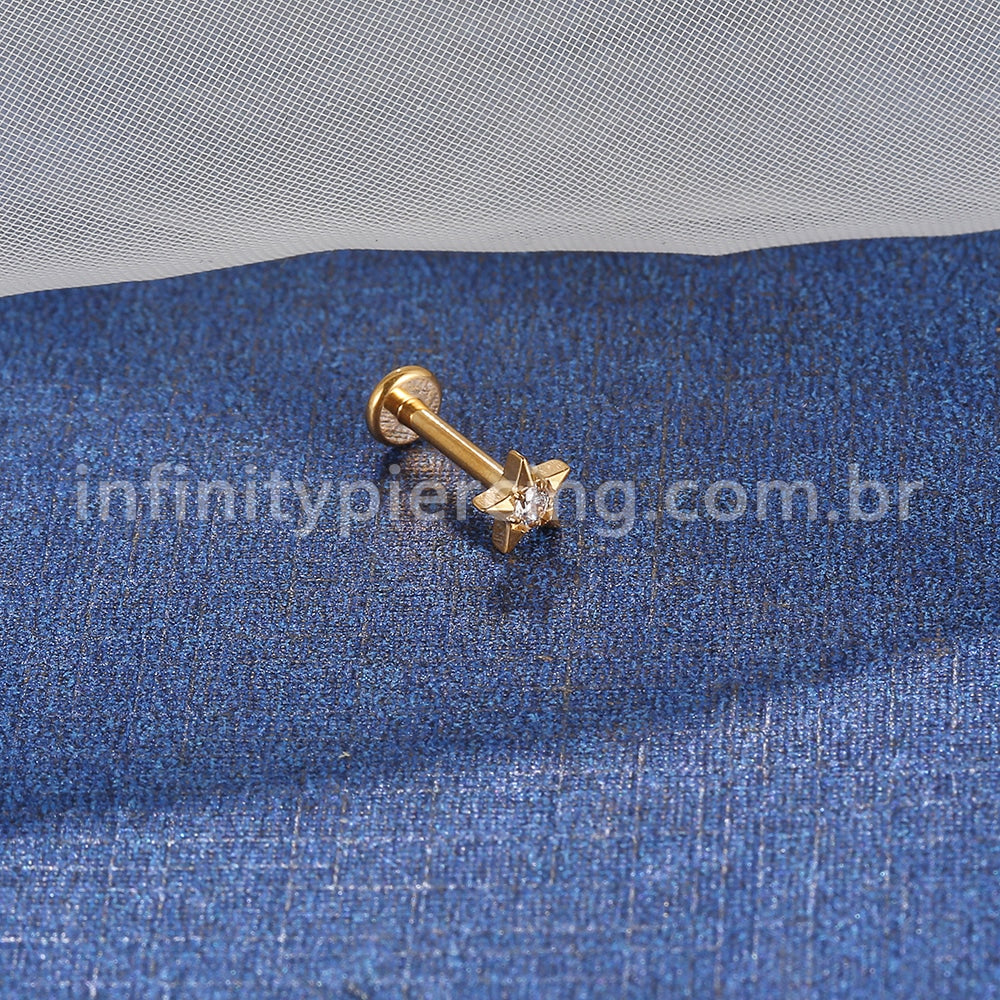 Piercing Labret Aço Cirúrgico Estrela 1 Zircônia