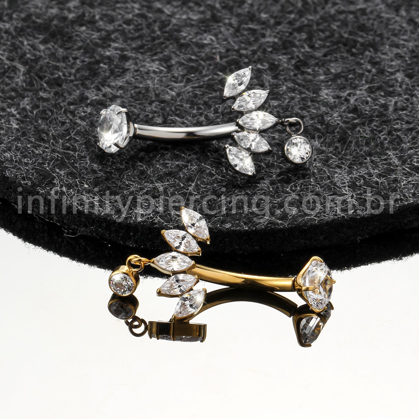 Piercing Banana Titânio Zircônia Cravejada Com Pingente
