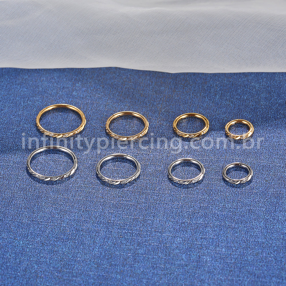 Piercing Argola Aço Cirúrgico Detalhada/Zircônia Cravejada