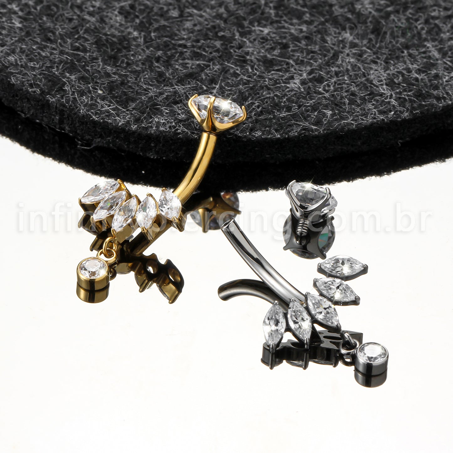 Piercing Banana Titânio Zircônia Cravejada Com Pingente
