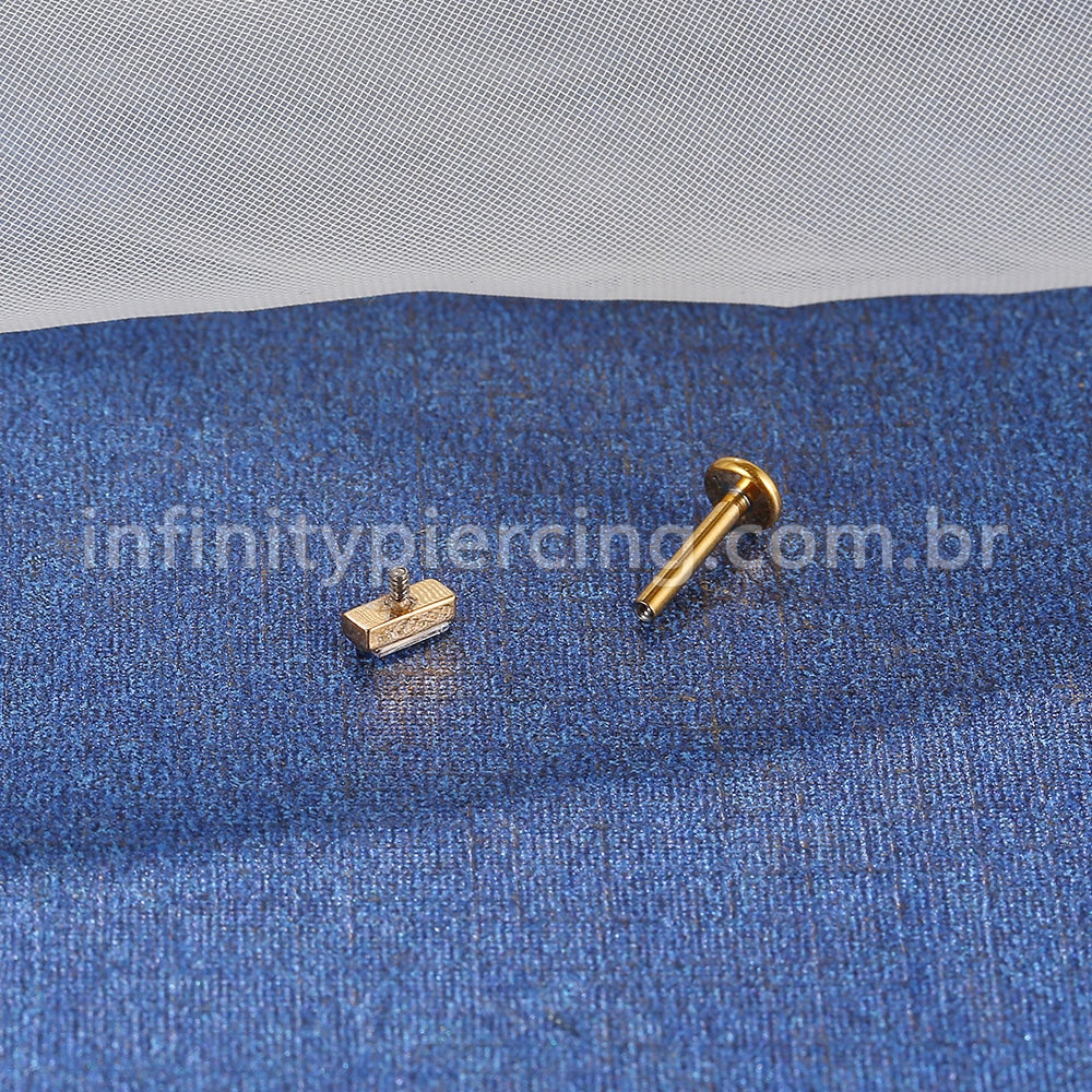 Piercing Labret Aço Cirúrgico Retângulo Zircônia