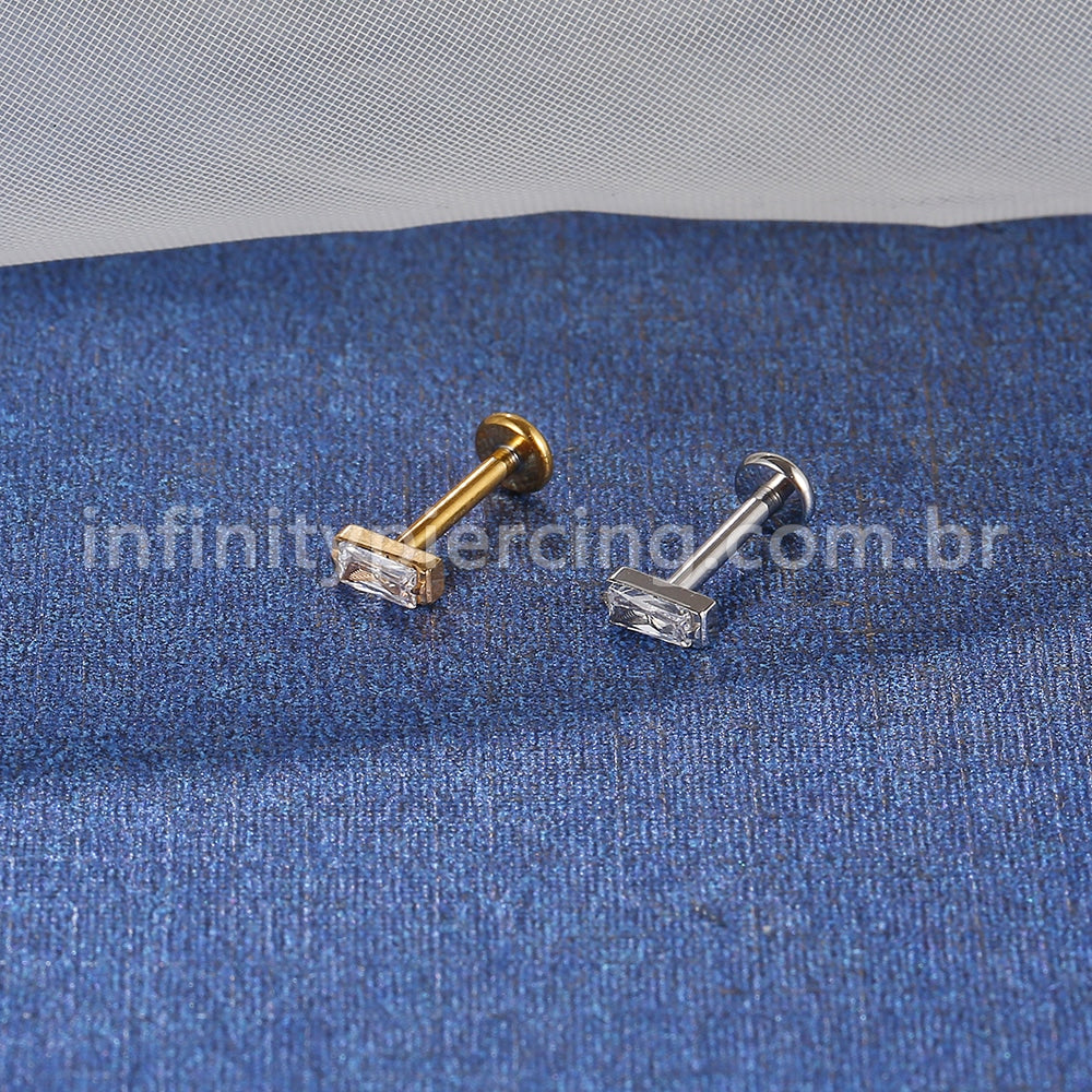Piercing Labret Aço Cirúrgico Retângulo Zircônia