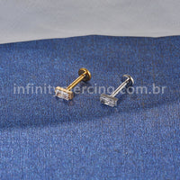Piercing Labret Aço Cirúrgico Retângulo Zircônia