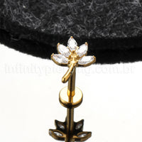Piercing Labret Titânio Folha Zircônia Cravejada