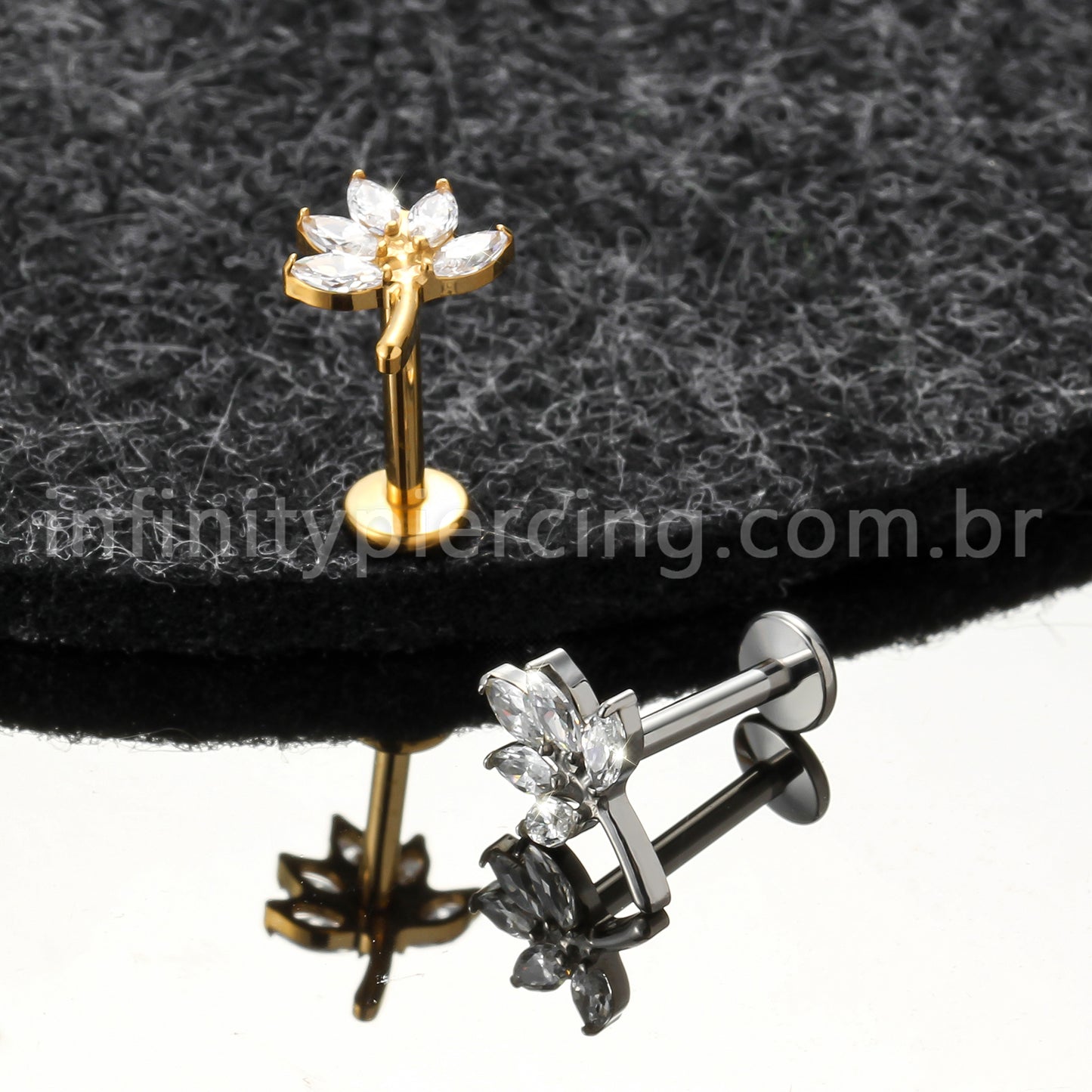 Piercing Labret Titânio Folha Zircônia Cravejada