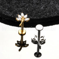 Piercing Labret Titânio Folha Zircônia Cravejada