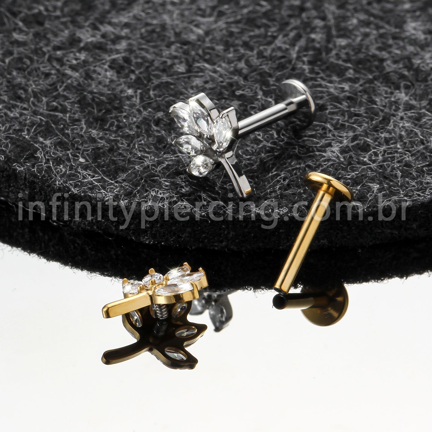 Piercing Labret Titânio Folha Zircônia Cravejada