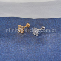 Piercing Labret Aço Cirúrgico Flor Quadrada Zircônia Cravejada