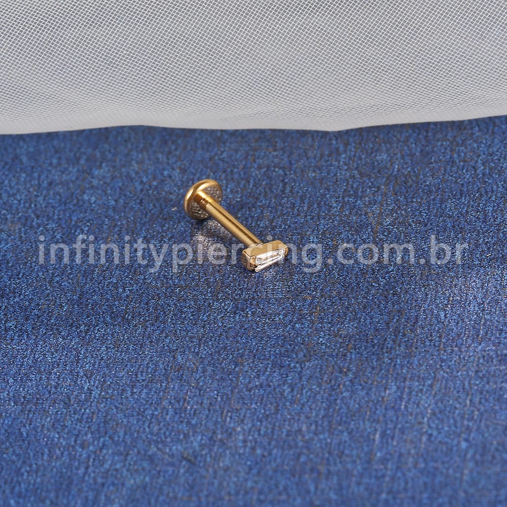 Piercing Labret Aço Cirúrgico Retângulo Zircônia