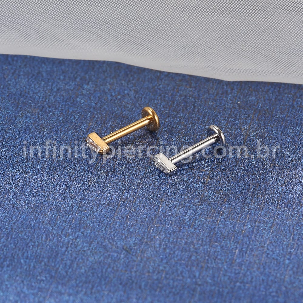 Piercing Labret Aço Cirúrgico Retângulo Zircônia