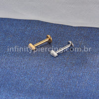 Piercing Labret Aço Cirúrgico Retângulo Zircônia