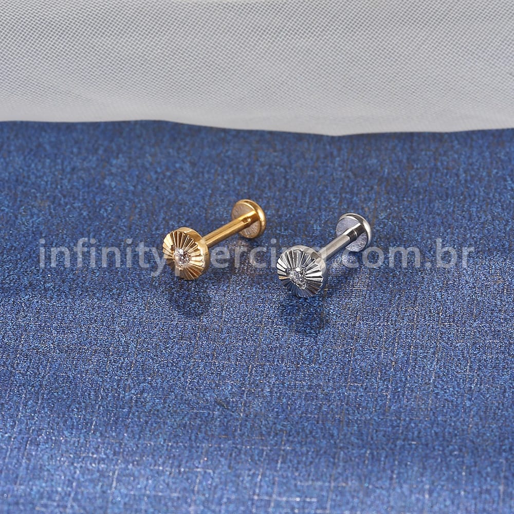 Piercing Labret Aço Cirúrgico Redondo Com Detalhes 1 Zircônia