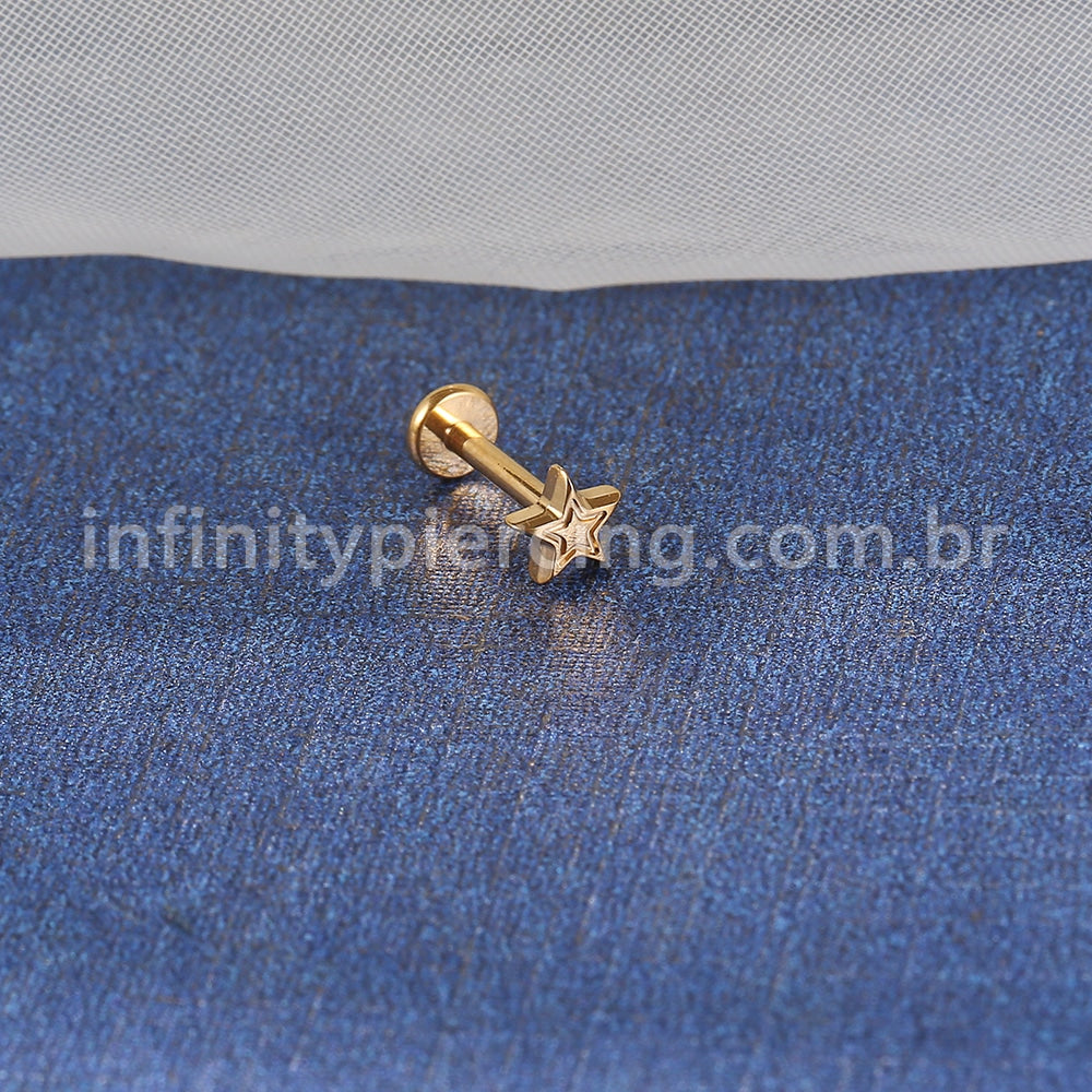 Piercing Labret Aço Cirúrgico Estrela Detalhada
