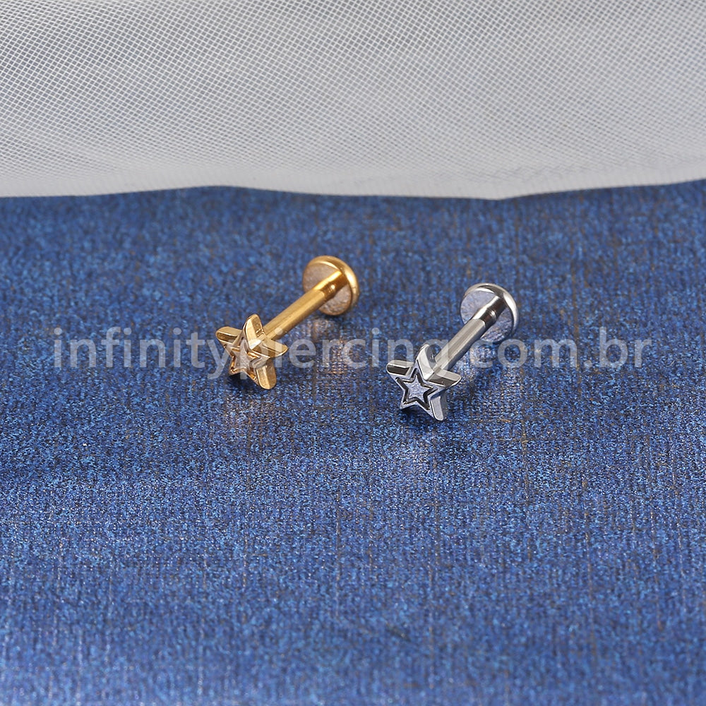 Piercing Labret Aço Cirúrgico Estrela Detalhada