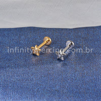 Piercing Labret Aço Cirúrgico Estrela Detalhada