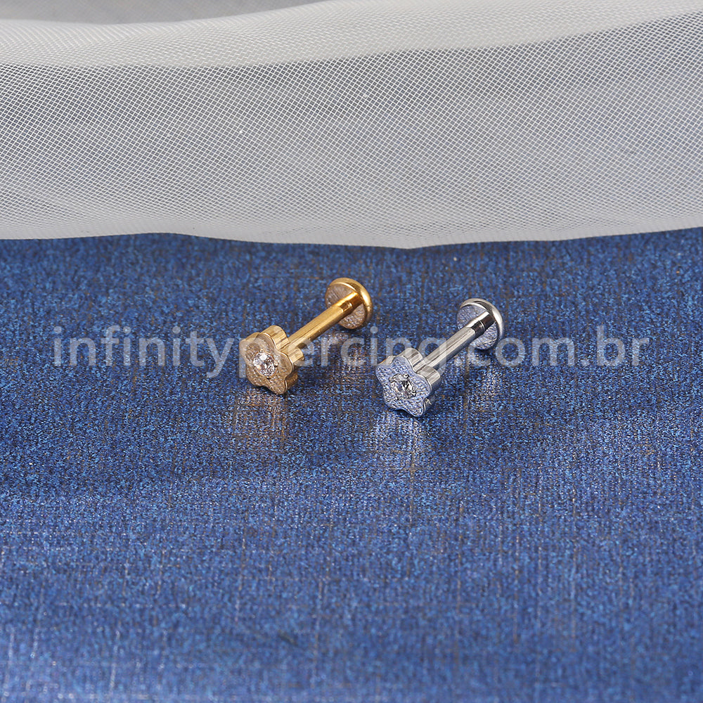 Piercing Labret Aço Cirúrgico Flor 1 Zircônia
