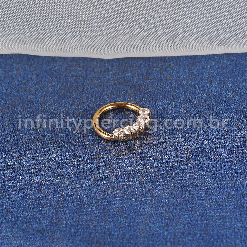 Piercing Argola Aço Cirúrgico 5 Zircônias Cravejada