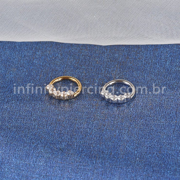 Piercing Argola Titânio 5 Pedras Zircônia Cravejada