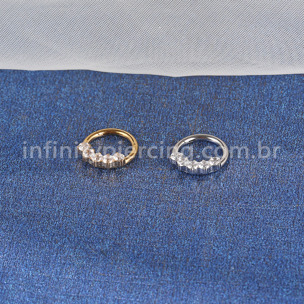 Piercing Argola Aço Cirúrgico 5 Zircônias Cravejada