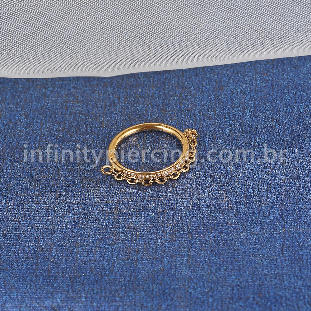 Piercing Argola Aço Cirúrgico Segmento Articulado Zircônia Com Corrente