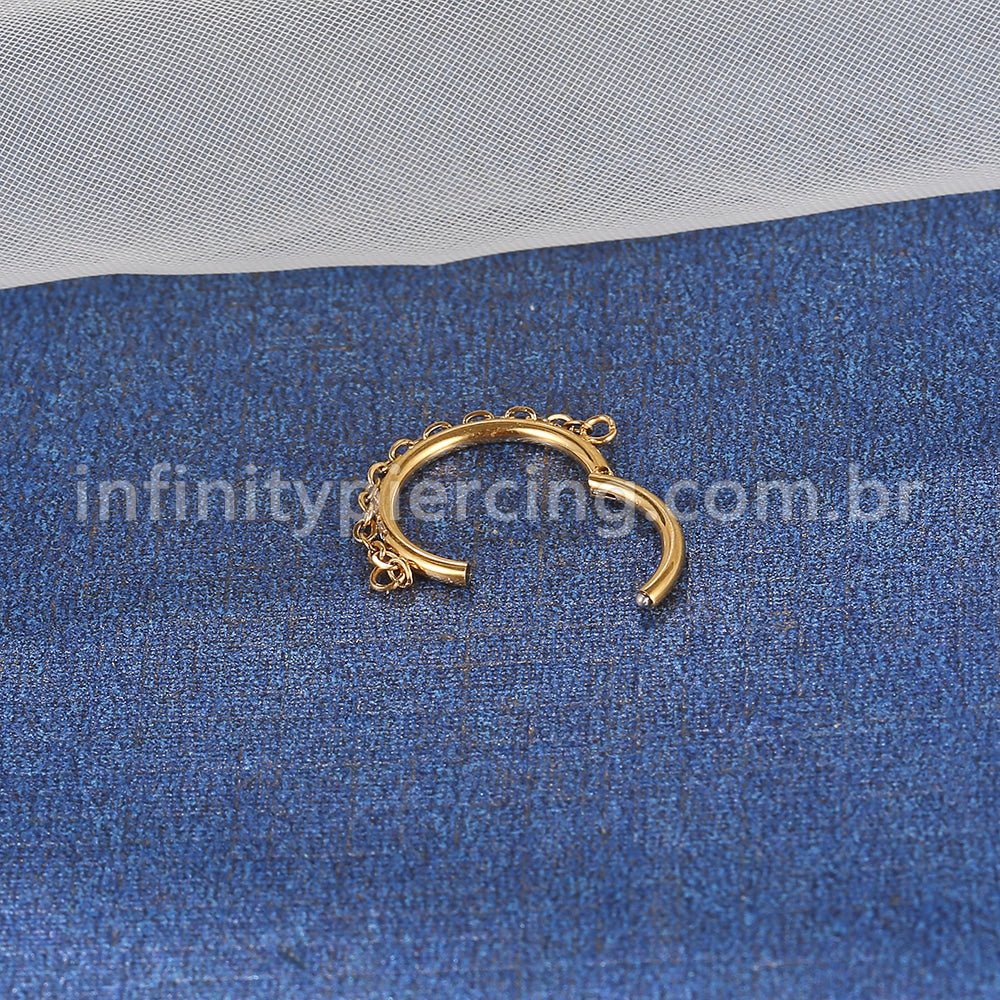Piercing Argola Aço Cirúrgico Segmento Articulado Zircônia Com Corrente