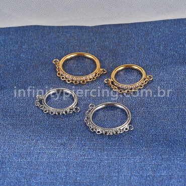 Piercing Argola Aço Cirúrgico Segmento Articulado Zircônia Com Corrente
