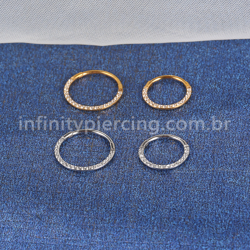 Piercing Argola Aço Cirúrgico Segmento Articulado Zircônia Frontal