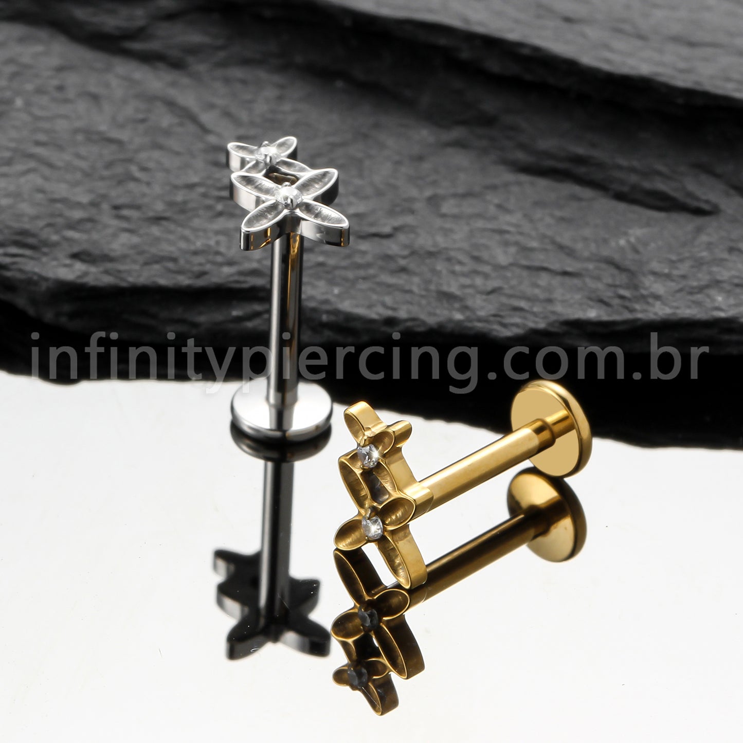 Piercing Labret Titânio Duas Flores