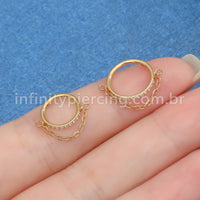 Piercing Argola Aço Cirúrgico Segmento Articulado Zircônia Com Corrente