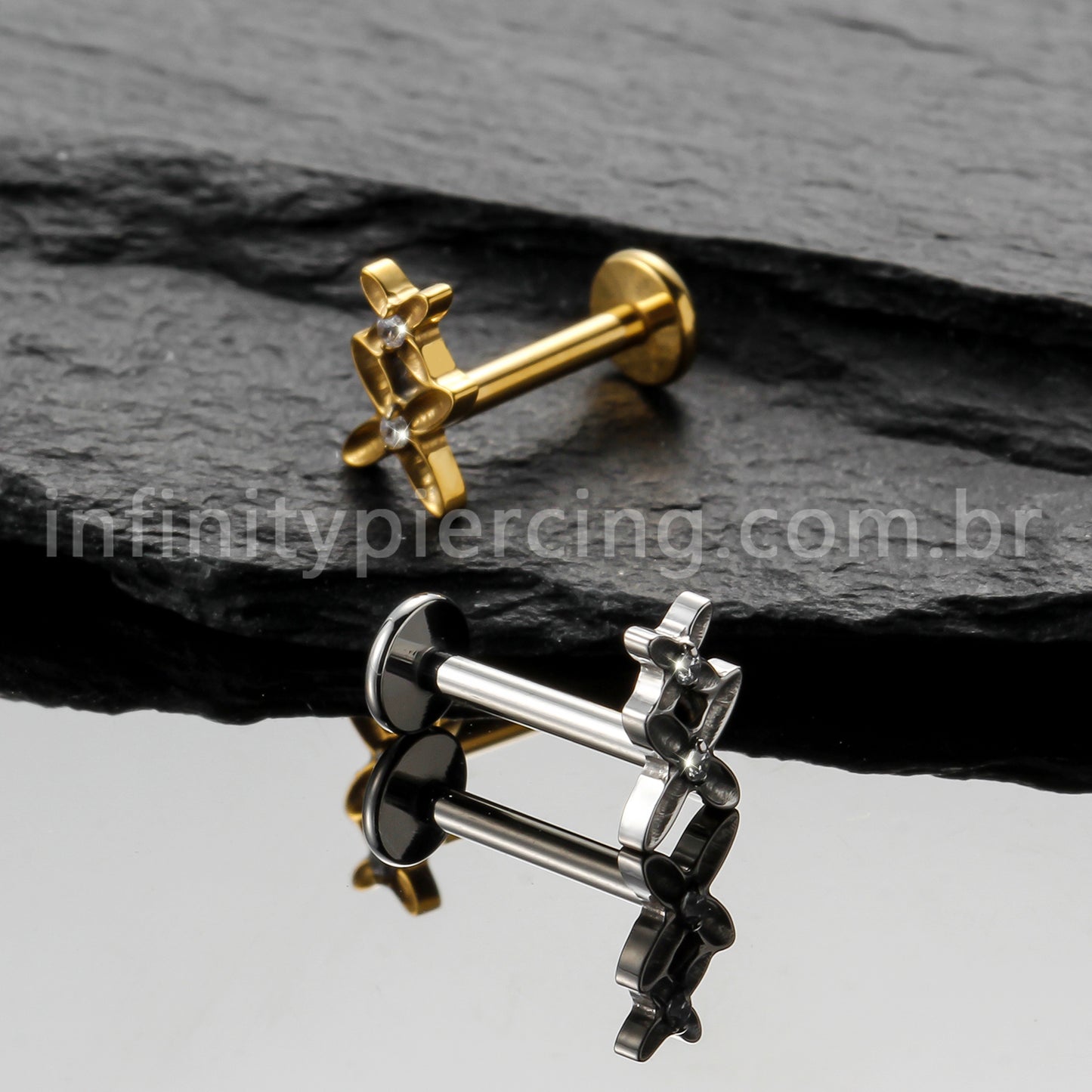 Piercing Labret Titânio Duas Flores